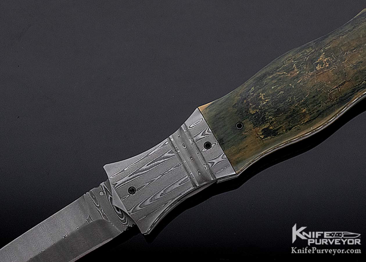 Jim Turecek Custom Knife Damascus & Mammoth Linerlock Dagger - Image 2