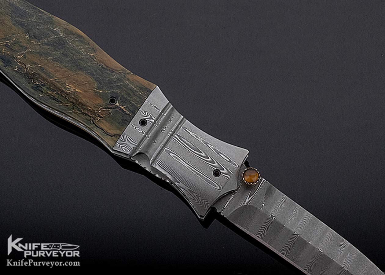 Jim Turecek Custom Knife Damascus & Mammoth Linerlock Dagger - Image 5