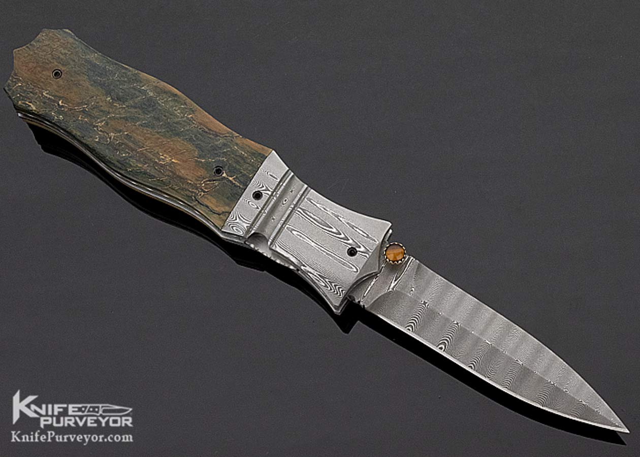 Jim Turecek Custom Knife Damascus & Mammoth Linerlock Dagger - Image 4