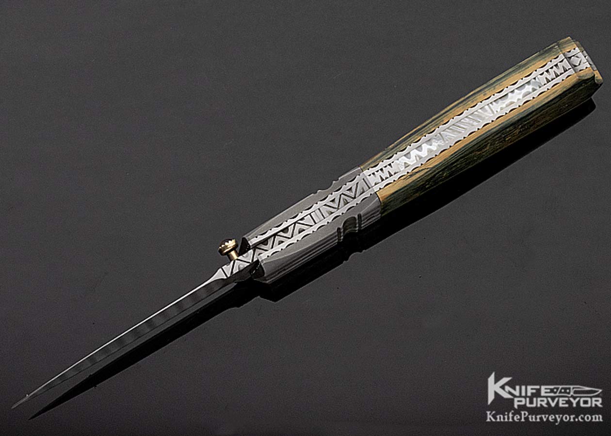 Jim Turecek Custom Knife Damascus & Mammoth Linerlock Dagger - Image 6