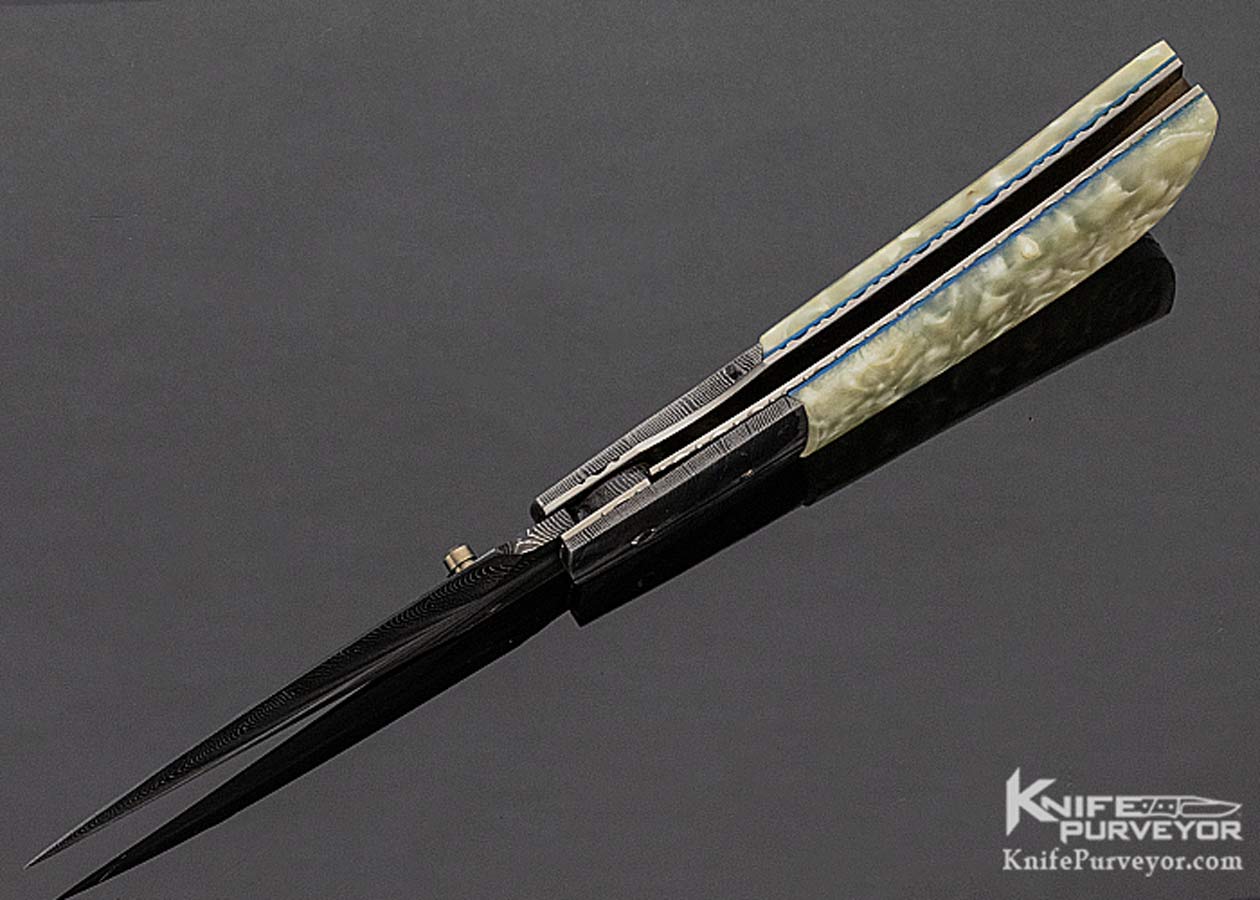 Kevin Casey Custom Knife Sole Authorship Feather Damascus & Musk Ox Horn Linerlock - Image 7