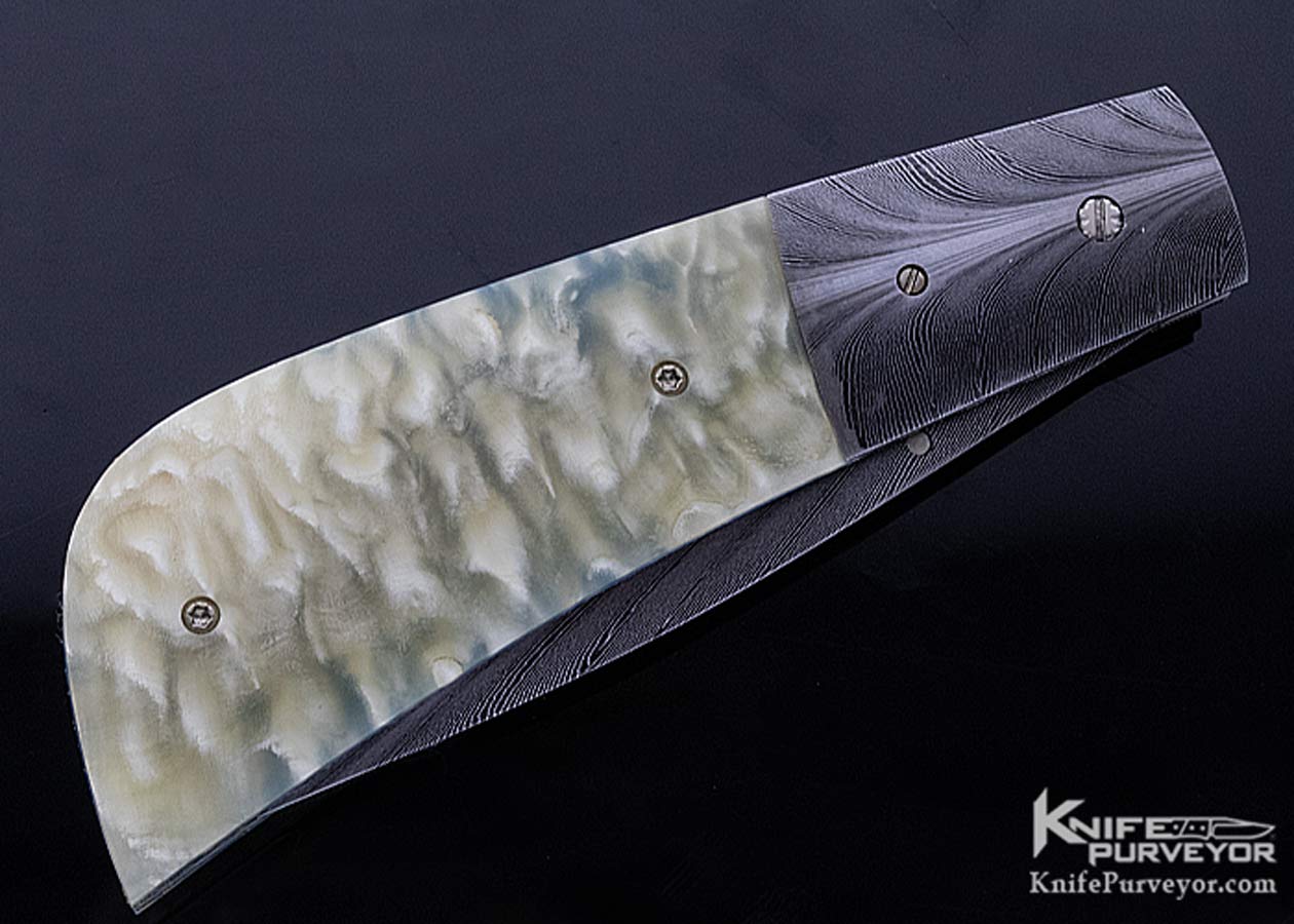 Kevin Casey Custom Knife Sole Authorship Feather Damascus & Musk Ox Horn Linerlock - Image 3