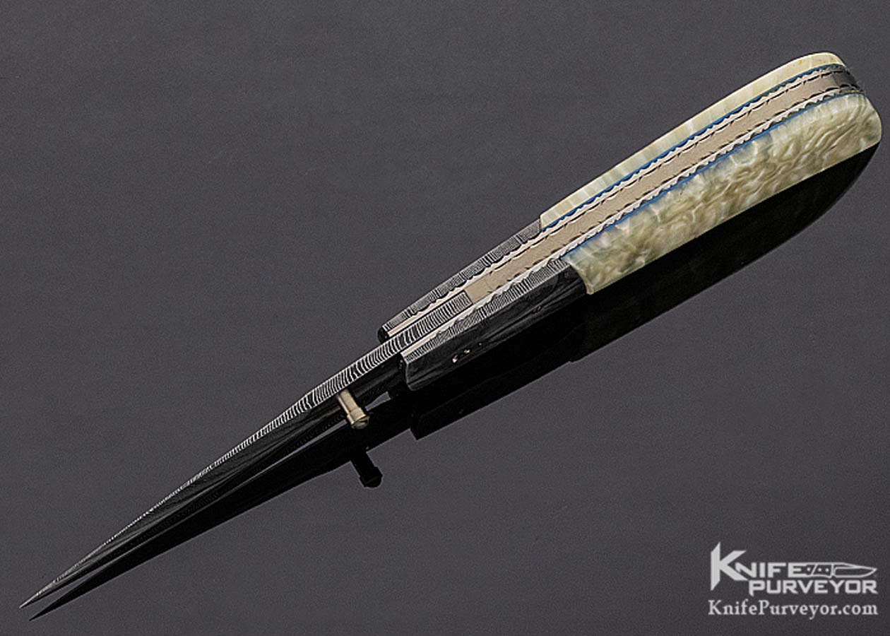 Kevin Casey Custom Knife Sole Authorship Feather Damascus & Musk Ox Horn Linerlock - Image 6