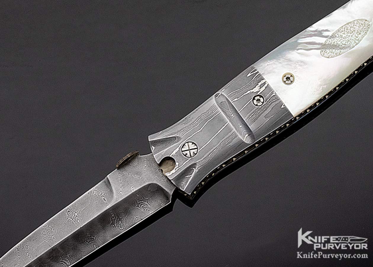Mel Pardue Custom Knife Damascus & Mother of Pearl Linerlock - Image 2