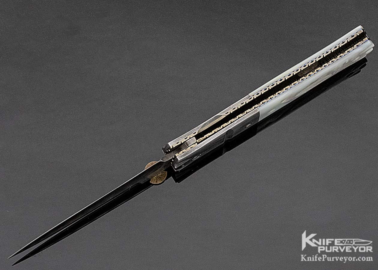 Mel Pardue Custom Knife Damascus & Mother of Pearl Linerlock - Image 7