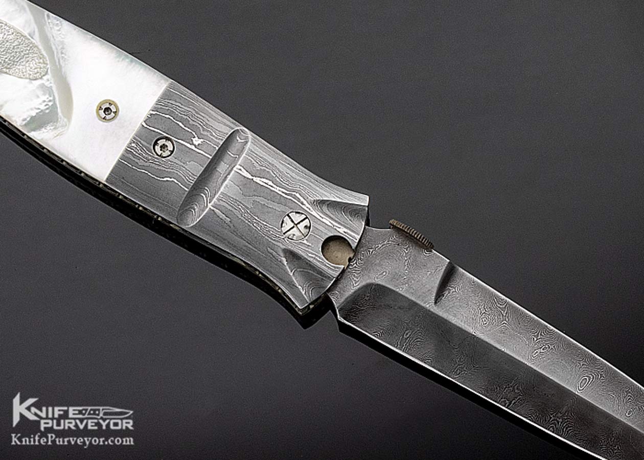 Mel Pardue Custom Knife Damascus & Mother of Pearl Linerlock - Image 5