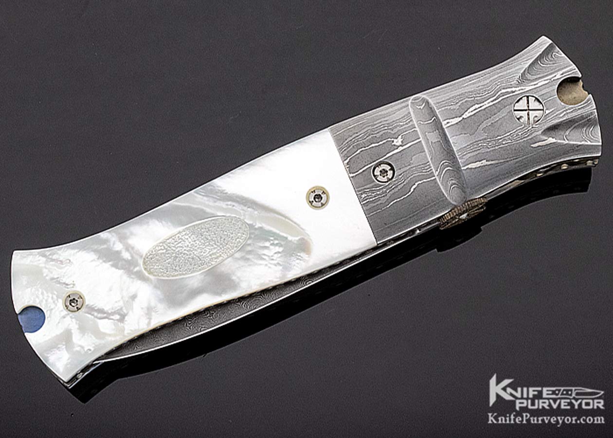 Mel Pardue Custom Knife Damascus & Mother of Pearl Linerlock - Image 3