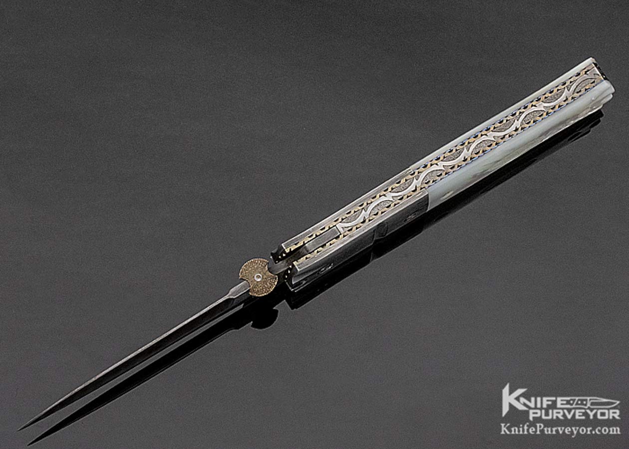 Mel Pardue Custom Knife Damascus & Mother of Pearl Linerlock - Image 6