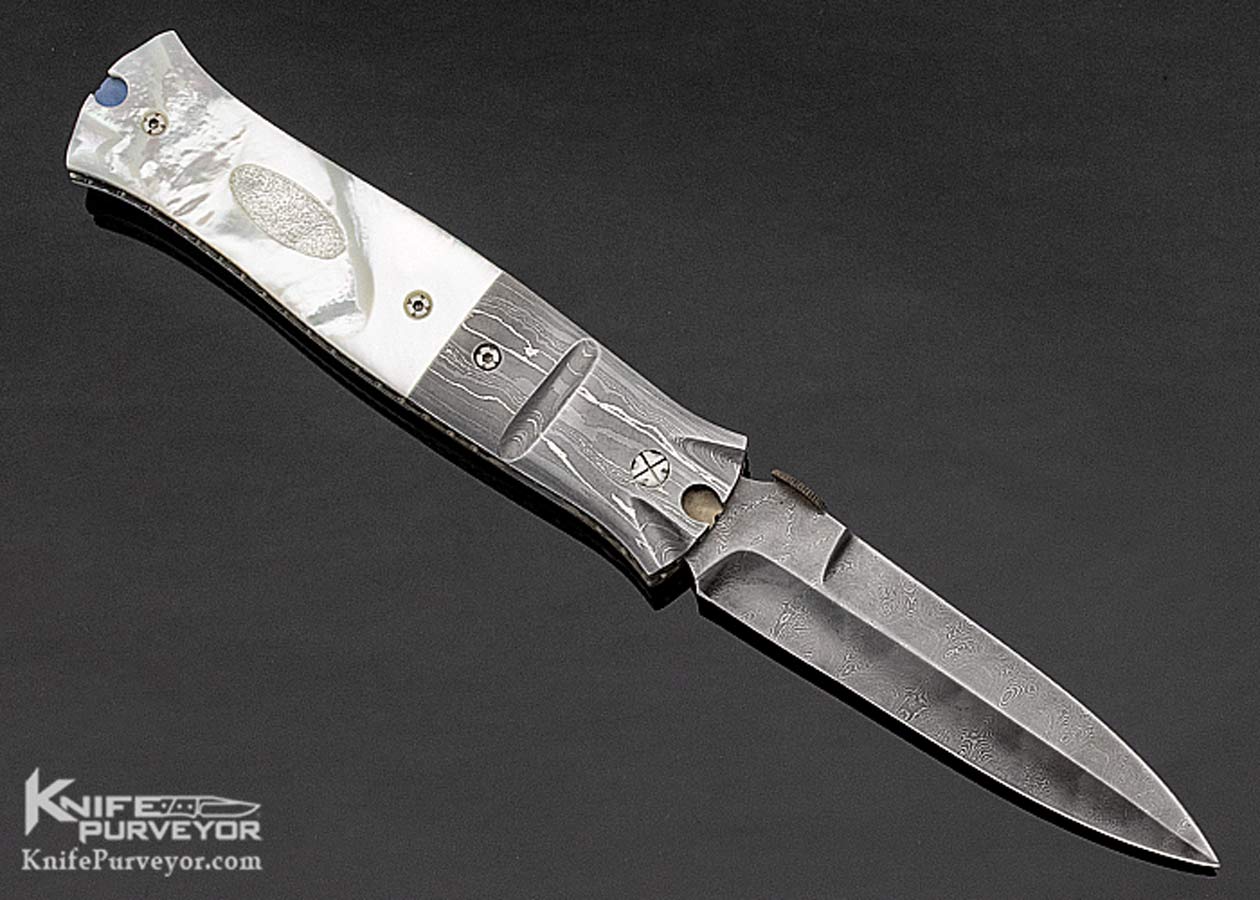 Mel Pardue Custom Knife Damascus & Mother of Pearl Linerlock - Image 4