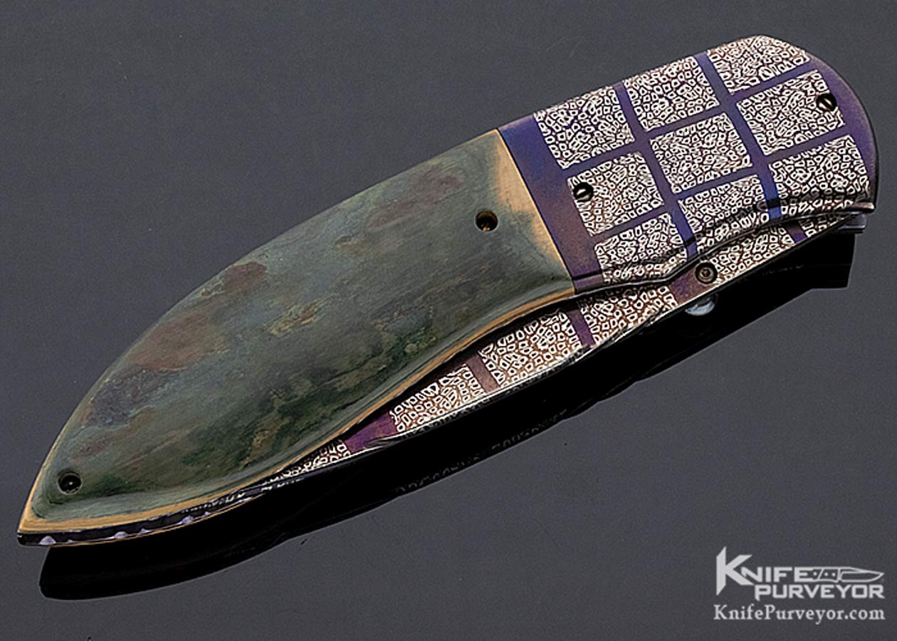 Steve Schwarzer Custom Knife Sole Authorship Damascus & Mammoth Linerlock - Image 3