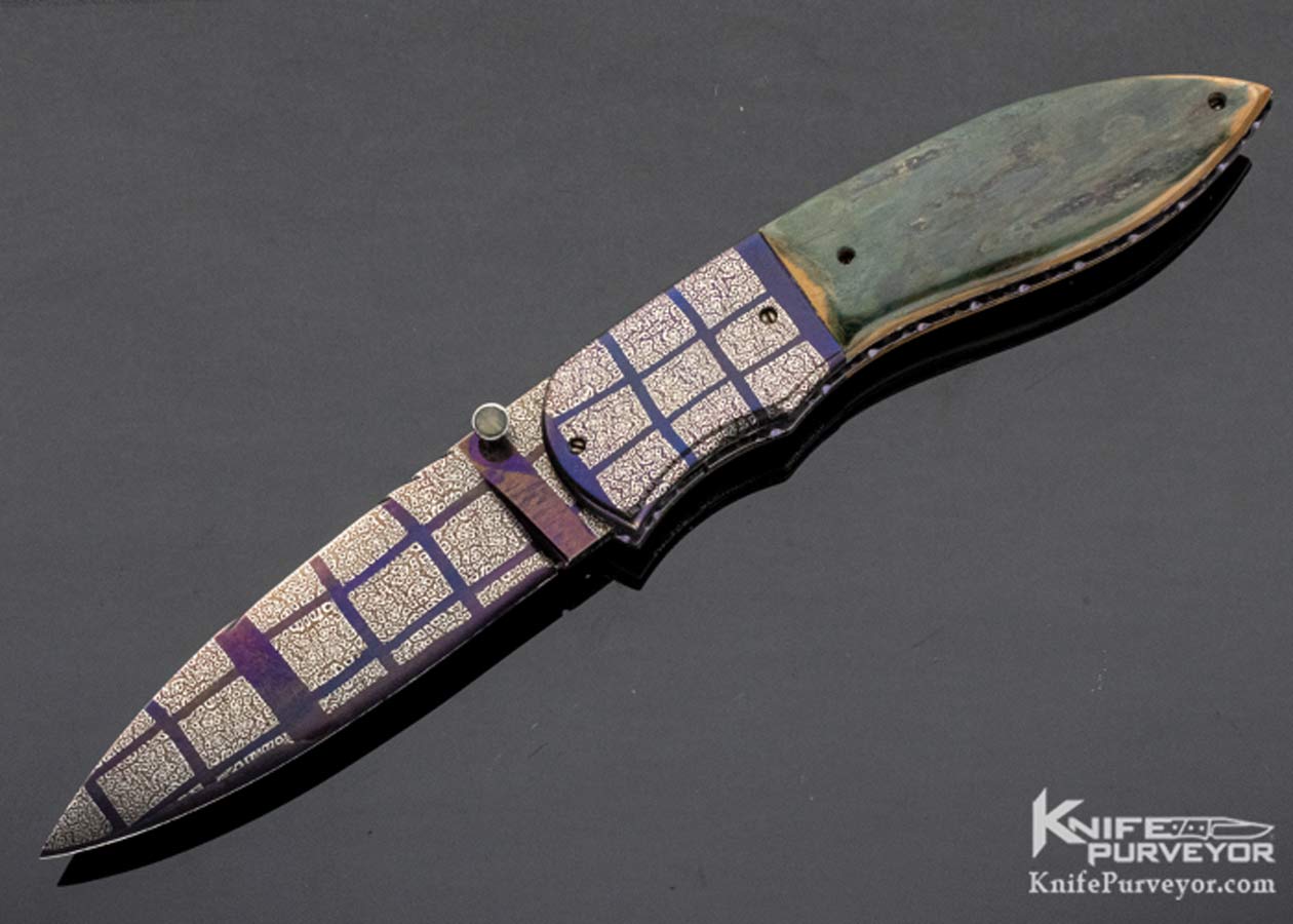 Steve Schwarzer Custom Knife Sole Authorship Damascus & Mammoth Linerlock 11242 Open