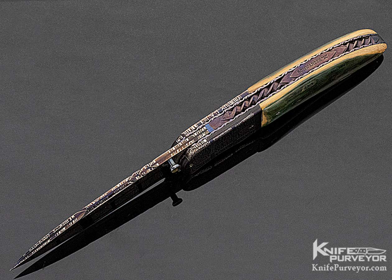 Steve Schwarzer Custom Knife Sole Authorship Damascus & Mammoth Linerlock - Image 6