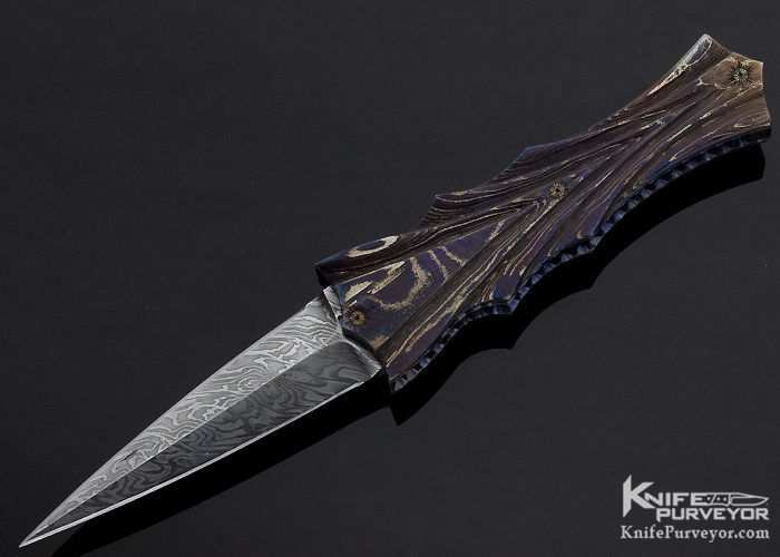 Arthur Whale Custom Knife Fluted Damascus Linerlock Dagger 10644