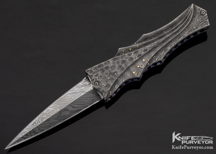 Arthur Whale Custom Knife Fluted Damascus Linerlock Dagger 10737