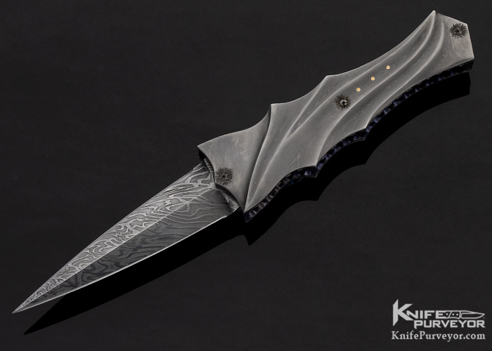 Arthur Whale Custom Knife Fluted Damascus Linerlock Dagger 10739