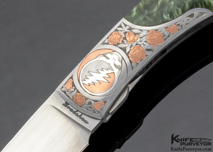Bailey Bradshaw Custom Knife Seraphinite Self Lock "Grateful Dead" Engraved By Jon Robyn - Image 2