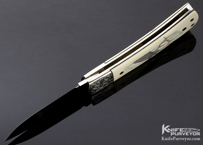 Terry Davis Custom Knife J. Hargas Scrimshawed Mammoth Lockback Engraved by Robert Valade - Image 8