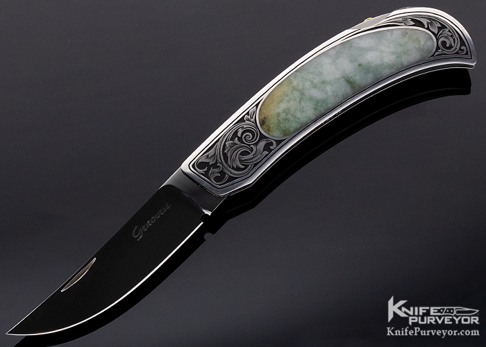 Rick Genovese Custom Knife Tim & Christy George Engraved Jade Interframe Persian Lockback
