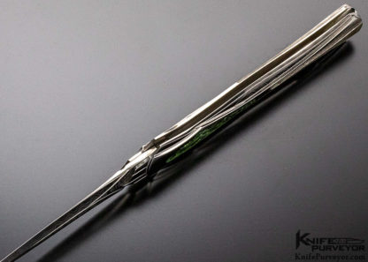 Ron Best Custom Knife Damascus Lockback Dagger With Jade Inlay - Image 4