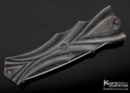 Arthur Whale Custom Knife Fluted Damascus Linerlock Dagger - Image 3