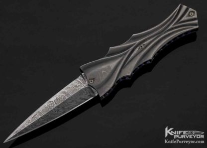Arthur Whale Custom Knife Fluted Damascus Linerlock Dagger 10738