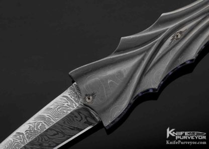 Arthur Whale Custom Knife Fluted Damascus Linerlock Dagger - Image 2