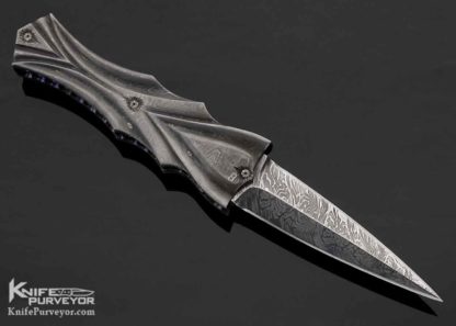 Arthur Whale Custom Knife Fluted Damascus Linerlock Dagger - Image 4