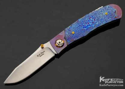 WD Pease Custom Knife Timascus & Anodized Titanium Lockback 10871 Open
