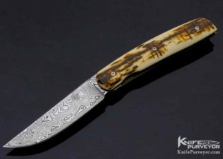 Brad Zinker Custom Knife Mammoth and Damasteel Damascus with Bronze Clip Front Flipper 10881 Open