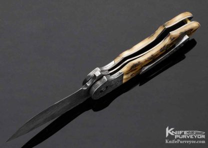 Butch Ball Custom Knife Bark Mammoth and Damascus Linerlock Flipper - Image 7