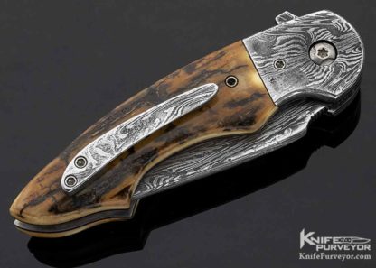 Butch Ball Custom Knife Bark Mammoth and Damascus Linerlock Flipper - Image 3