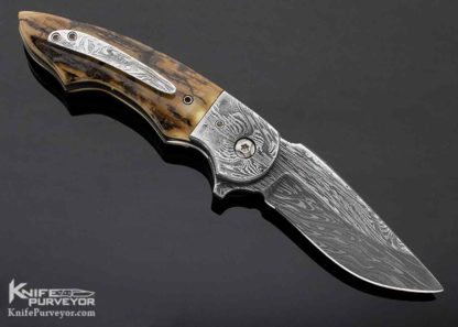 Butch Ball Custom Knife Bark Mammoth and Damascus Linerlock Flipper - Image 4