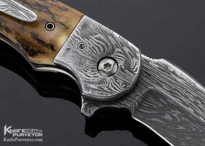 Butch Ball Custom Knife Bark Mammoth and Damascus Linerlock Flipper - Image 5