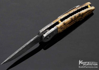 Butch Ball Custom Knife Bark Mammoth and Damascus Linerlock Flipper - Image 6