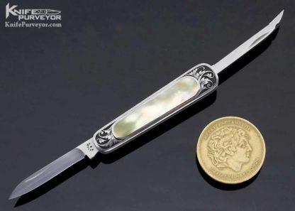 C. Gray Taylor Custom Knife Gold Lip Pearl Interframe Engraved by Lisa Tomlin - Image 3