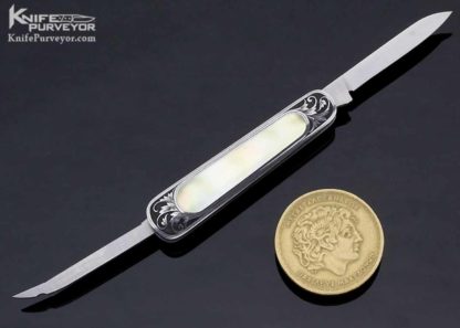 C Gray Taylor Custom Knife Gold Lip Pearl Interframe Engraved Lisa Tomlin 10696
