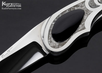 Charles Bennica Custom Knife Meteorite and Pen Shell Piranha Button Lock Folder - Image 2