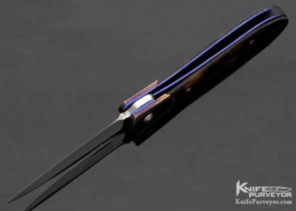 Charles Marlowe Custom Knife Amber and Blued Damascus Linerlock - Image 6