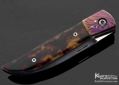 Charles Marlowe Custom Knife Amber and Blued Damascus Linerlock - Image 7
