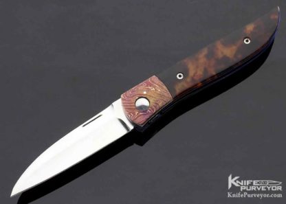 Charles Marlowe Custom Knife Amber & Blued Damascus Linerlock 10731