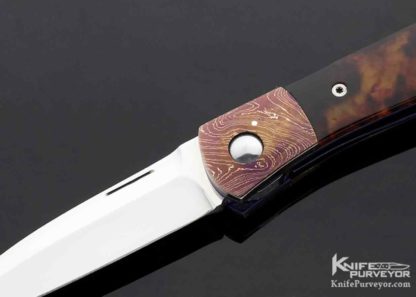 Charles Marlowe Custom Knife Amber and Blued Damascus Linerlock - Image 3