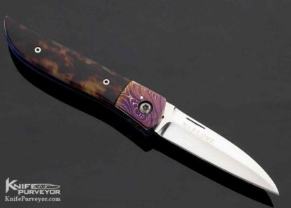 Charles Marlowe Custom Knife Amber and Blued Damascus Linerlock - Image 2
