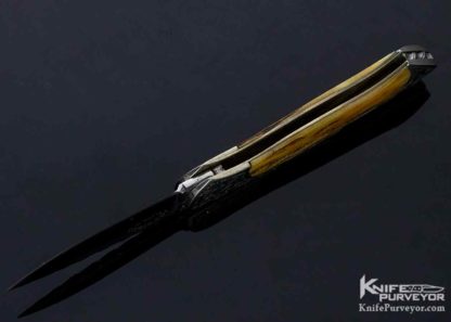 Joe Kious Custom Knife Miniature Stag Semi Interframe Mel Wood Engraved Lockback - Image 7