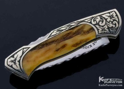 Joe Kious Custom Knife Miniature Stag Semi Interframe Mel Wood Engraved Lockback - Image 3