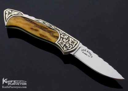 Joe Kious Custom Knife Miniature Stag Semi Interframe Mel Wood Engraved Lockback - Image 4