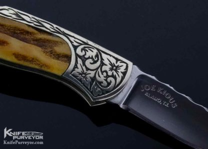 Joe Kious Custom Knife Miniature Stag Semi Interframe Mel Wood Engraved Lockback - Image 5
