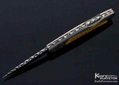 Joe Kious Custom Knife Miniature Stag Semi Interframe Mel Wood Engraved Lockback - Image 6