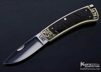 Ron Lake Custom Knife Lynton McKenzie Engraved Nickle Silver Buffalo Interframe Tail Lock 10895 Open