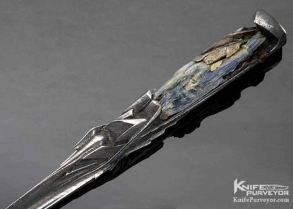 Pierre & Nicole Reverdy Custom Knife Sole Authorship Carved Mosaic Damascus and Blue Kyanite Integral Fixed Blade - Image 4