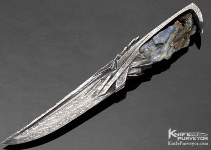 Pierre & Nicole Reverdy Custom Knife Sole Authorship Carved Mosaic Damascus and Blue Kyanite Integral Fixed Blade - Image 6